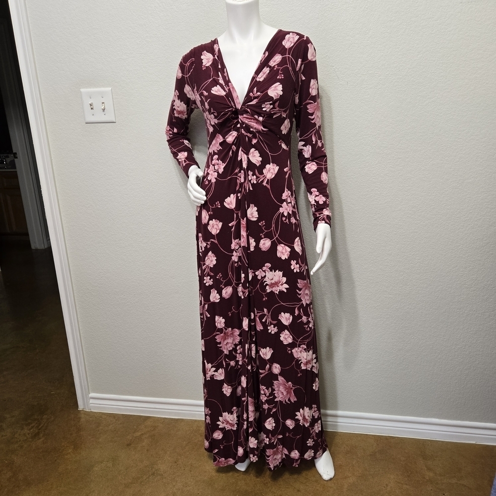 A Pea In A Pod Floral Burgandy Maxi Dress Size L